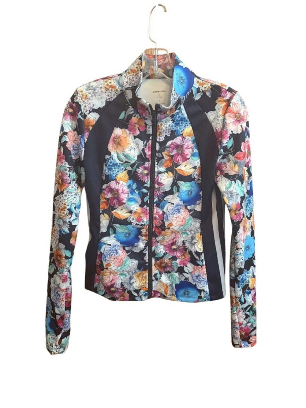 Johnny Was Bee Active Women's Floral Zip-Up Jacket Activewear S Long Sleeves Thu
